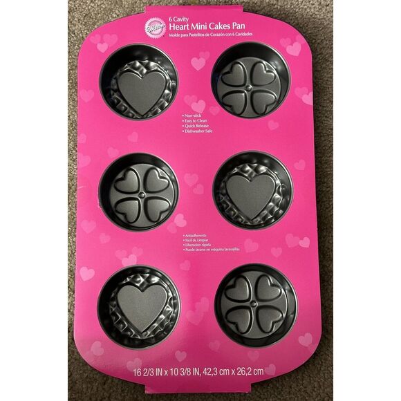 Wilton Other - Wilton 6 Cavity Heart Mini Cakes Pan Nonstick Baking Muffin Mold Bakeware New